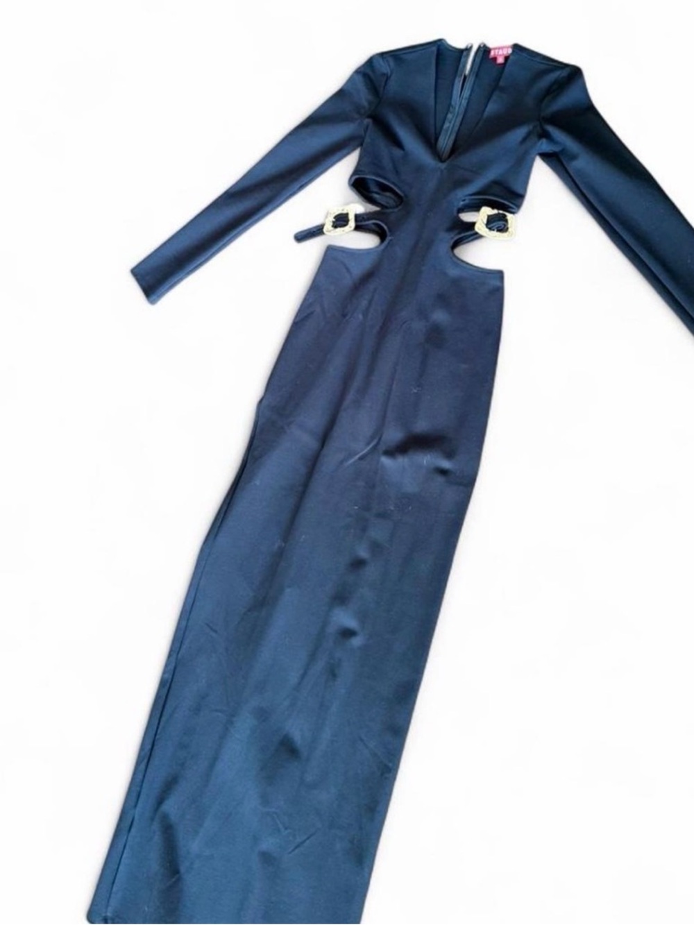 STAUD Black Long Sleeve Maxi Dress with Side Cutout & Buckle - Picture 4 of 5